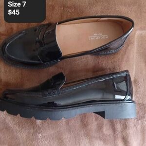 Rockport Black Leather Lug Heel Loafers